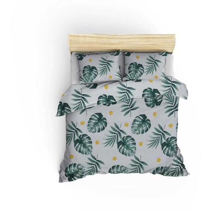 Juego de cama - 1 funda nórdica 220x240 cm + 2 fundas de almohada 60x60 cm - 65% algodón, 35% poliéster - Verde 1 Juego de cama - 1 funda nórdica 220x240 cm + 2 fundas de almohada 60x60 cm - 65% algodón, 35% poliéster - Verde 1