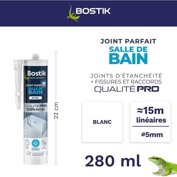 Bostik BOS3549212486396 Sellador de Baño Perfect Joint Impermeabilizante de Silicona Antimoho Blanco 280 ml 1