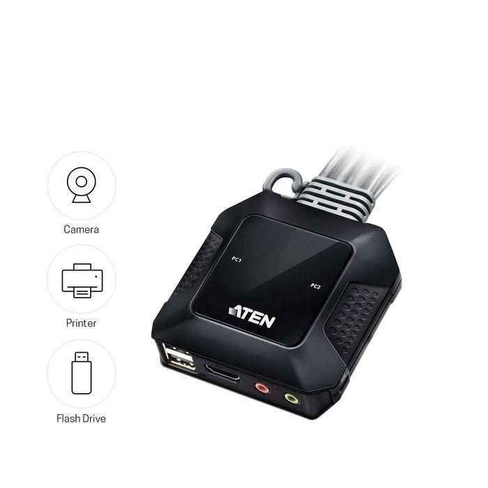 Aten 2-Port USB 4K HDMI Cable KVM Switch with Remote Port Selector 6 Aten 2-Port USB 4K HDMI Cable KVM Switch with Remote Port Selector 6
