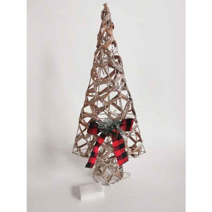 DKD Home Decor Árbol de Navidad Alpina de Ratan, 60 cm de Alto, Natural con Luces LED y funciona con 3 pilas AA