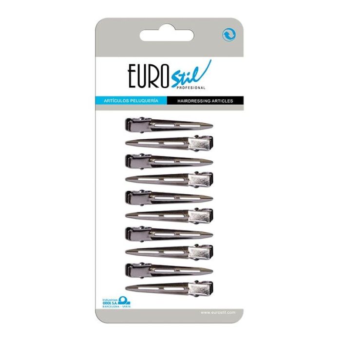 EuroStil Pinzas de Metal para Peluquería 10 Unidades Estrecha Pequeña