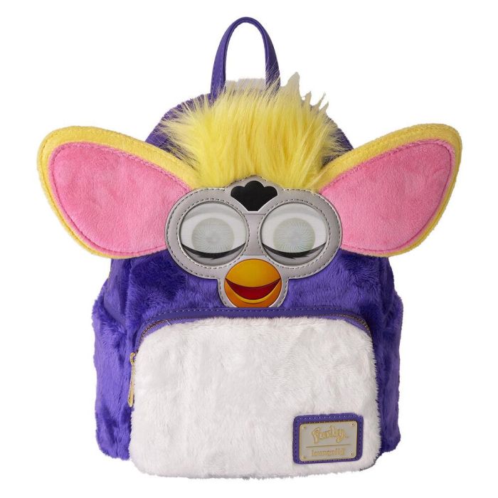 Loungefly Mochila Furby de piel sintética, 22,86x11,43x26,67cm con tirantes ajustables, bolsillo frontal y laterales