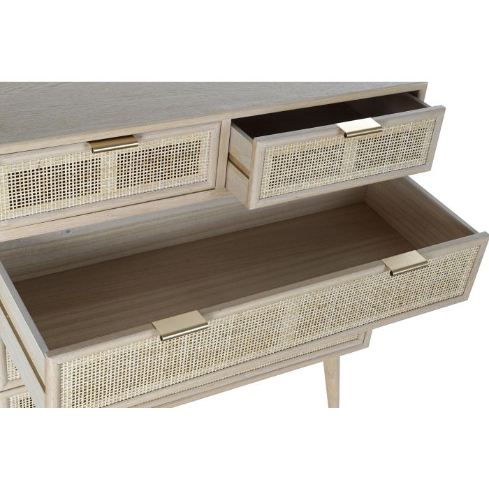 DKD Home Decor Cómoda Scandi Rejilla Natural 5 Cajones Paulownia MDF Marrón Claro Dorado 39.5 x 81 x 80 cm 3