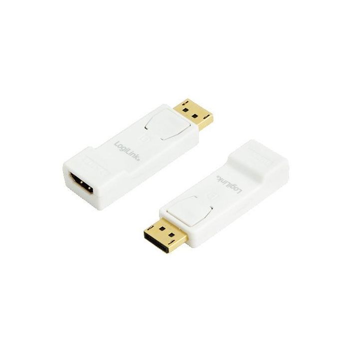 LogiLink CV0057 - Adaptador DisplayPort a HDMI con Verriegelung, Macho/Hembra, Blanco/Amarillo, Full HD 1080p