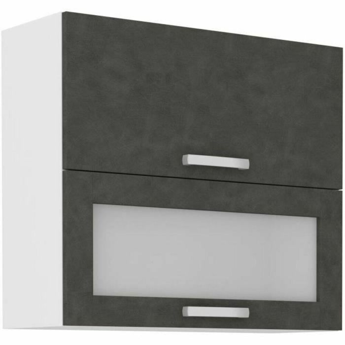 LASSEN Armario alto con 2 puertas basculantes (1 cristal) gris mate - A 80 x P 31,6 x A 72 cm