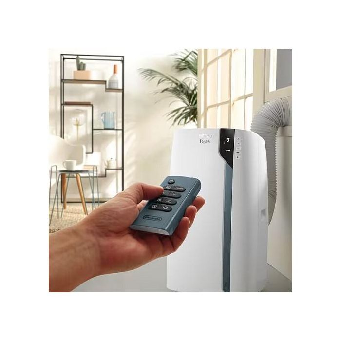 De'Longhi PAC EX105 A+++ Climatizador Móvil Monobloc, 10000 BTU/h, Función Enfriamiento, Deshumidificador y Ventilador, 56 l/h, Blanco