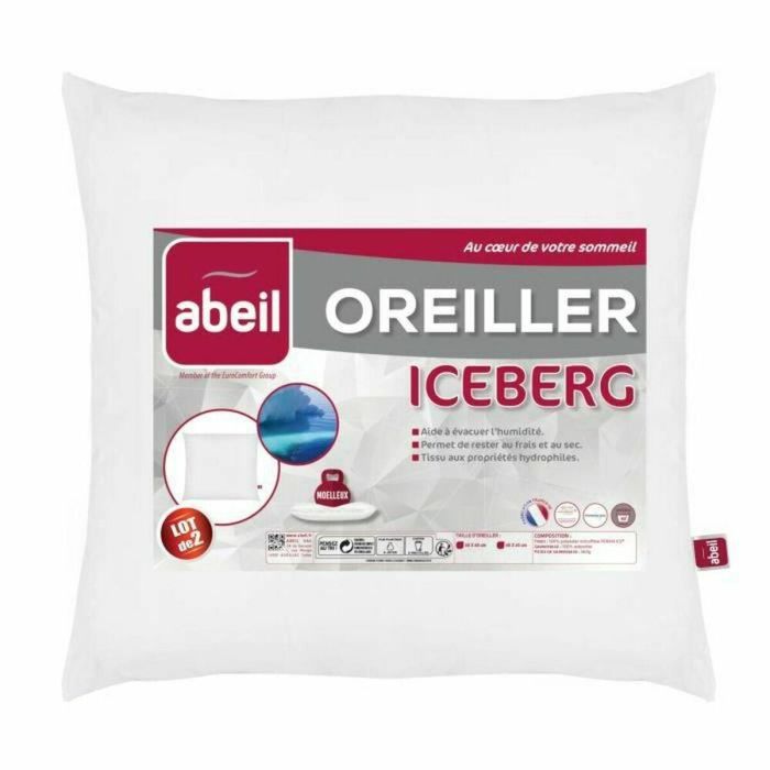 Abeil Juego de 2 almohadas blandas ICEBERG 60x60cm, efecto refrescante FERAN ICE®, funda microfibra antiestática, lavables, fabricado en Francia.