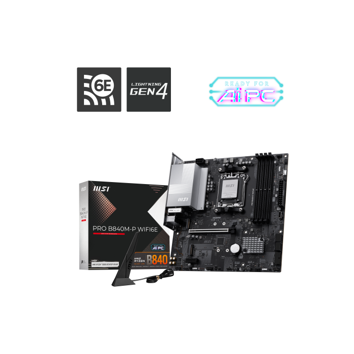 MSI 911-7E77-002 Placa Base PRO B840M-P WIFI6E AMD B840 Zócalo AM5 micro ATX DDR5 Wi-Fi 6E 2.5G Ethernet Bluetooth 5.3 4 MSI 911-7E77-002 Placa Base PRO B840M-P WIFI6E AMD B840 Zócalo AM5 micro ATX DDR5 Wi-Fi 6E 2.5G Ethernet Bluetooth 5.3 4