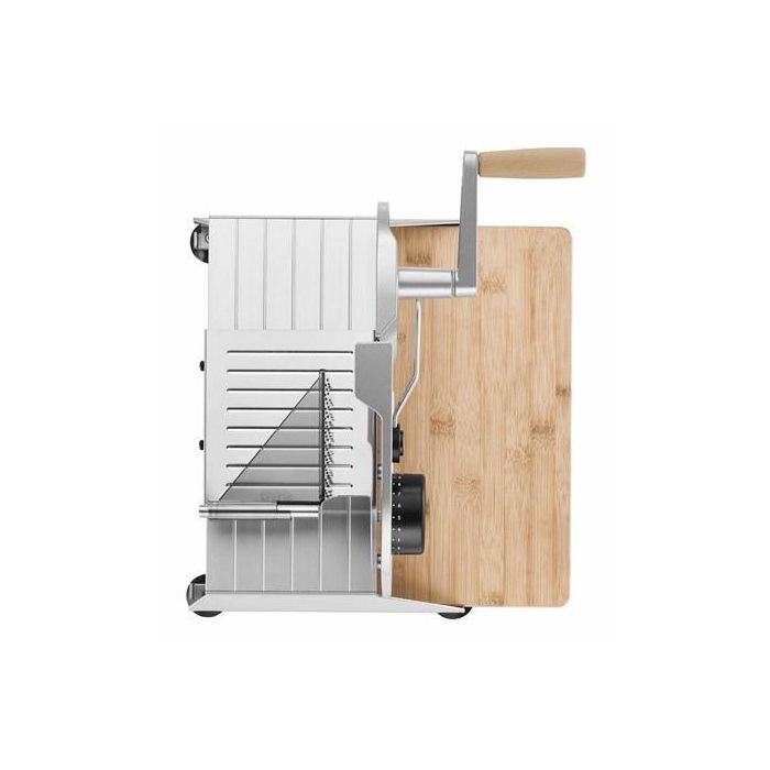 Ritter PIATTO-5 Cortafiambres Manual con Hoja Dentada de 17 cm y Tabla de Bambú FSC, Acabado Plateado Metálico 9