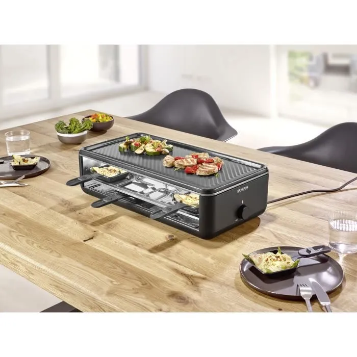 Severin RG2365 Parrilla Raclette para 8 personas, Placa de Cocción Cerámica 48 x 24 cm, 1300 W - Negro 1