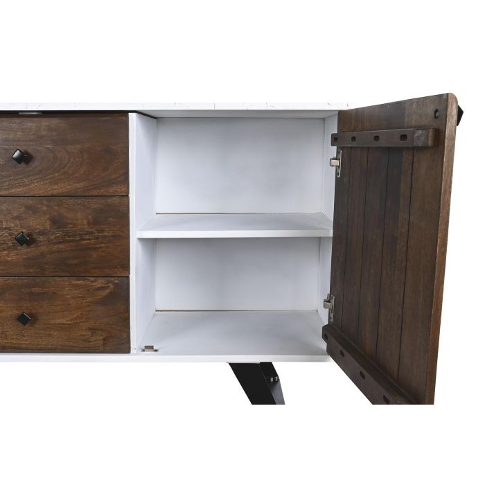 DKD Home Decor Buffet Moderno Madera de Mango Blanco Marrón Oscuro 150x40x80 cm con 3 Cajones, 2 Puertas y 2 Estantes 3