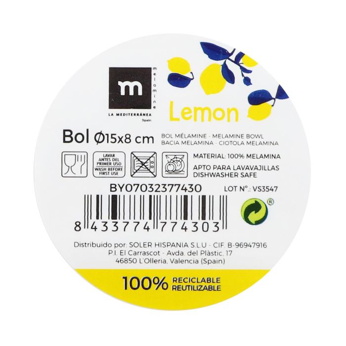 Bol Melamina Brillo Lemon 15x8 cm - La Mediterranea (24 Unidades) 2 Bol Melamina Brillo Lemon 15x8 cm - La Mediterranea (24 Unidades) 2