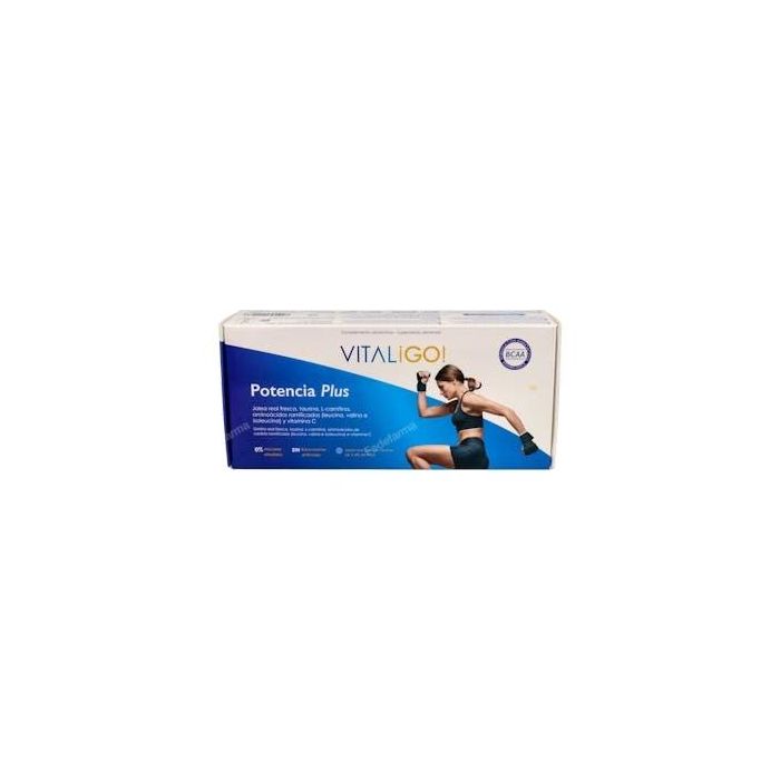 Vital Go Potencia Plus para el rendimiento físico y mental, con Jalea Real, Taurina y L-Carnitina, 20 ampollas