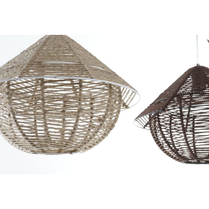 DKD Home Decor Lámpara de Techo Blanca y Marrón Cuerda/Metal 38x38x27 cm (2 Unidades) 2