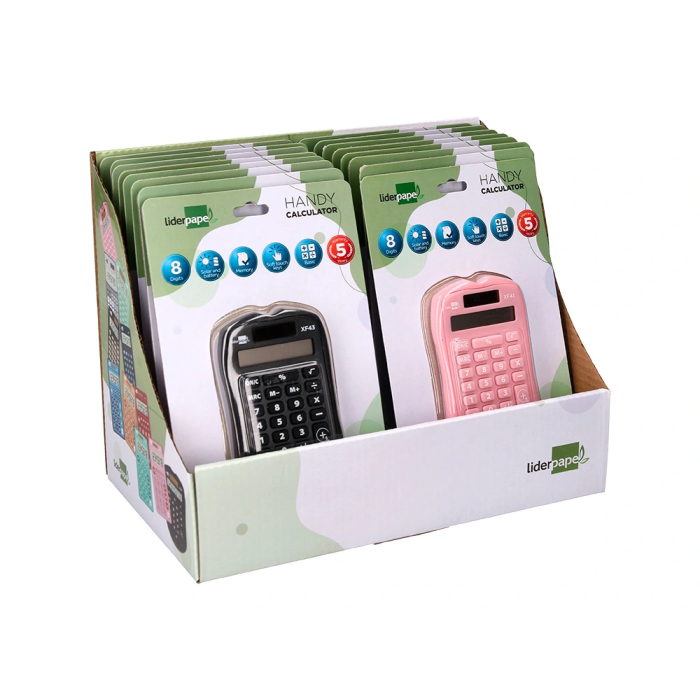 Liderpapel Calculadora xf44 Bolsillo 8 Dígitos Solar y Pila 94x59,5x10,5mm Colores Negro Verde Rosa Exp de 16 1