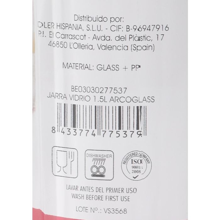 Jarra de vidrio Arcoglass 1.5 litros (6 Unidades) 4 Jarra de vidrio Arcoglass 1.5 litros (6 Unidades) 4