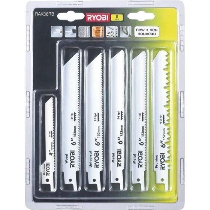 Ryobi Juego de 6 Hojas de Sierra de Sable Surtidas para Madera y Metal, Longitudes 100/152 mm - Blister Universal Ryobi Juego de 6 Hojas de Sierra de Sable Surtidas para Madera y Metal, Longitudes 100/152 mm - Blister Universal