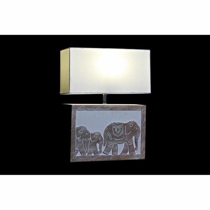 DKD Home Decor Lámpara de Sobremesa Indio de Mango y Poliéster E27 Marrón Blanco 12 x 41 x 33 cm 1