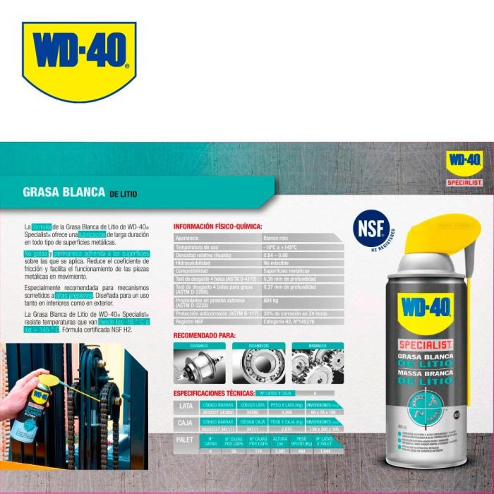 WD-40 Grasa Blanca de Litio 400 ml Spray para Cadenas y Rodamientos 1