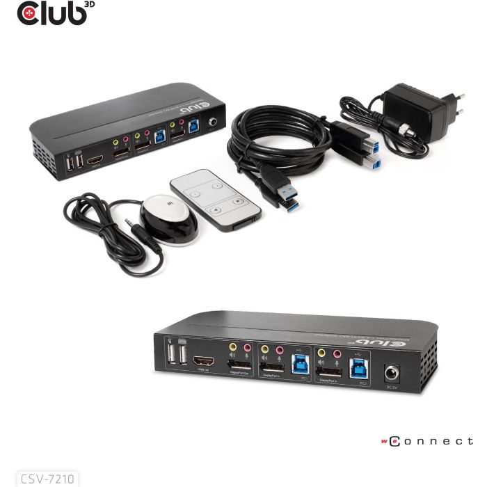 Club3D CSV-7210 KVM Switch 4K60Hz 2x DP a HDMI/DP con 2xUSB y Audio para 2 Ordenadores 7