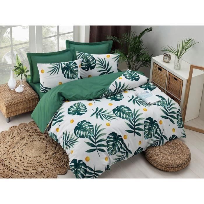 Juego de cama - 1 funda nórdica 220x240 cm + 2 fundas de almohada 60x60 cm - 65% algodón, 35% poliéster - Verde 0 Juego de cama - 1 funda nórdica 220x240 cm + 2 fundas de almohada 60x60 cm - 65% algodón, 35% poliéster - Verde 0