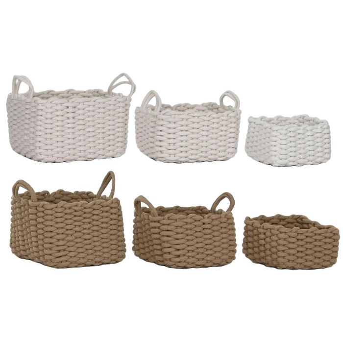 DKD Home Decor Cesta de Cuerda Blanco Beige de Colección Básicos 28x18x28 cm. Incluye 2 Unidades del Set de 3 Piezas. 1 DKD Home Decor Cesta de Cuerda Blanco Beige de Colección Básicos 28x18x28 cm. Incluye 2 Unidades del Set de 3 Piezas. 1