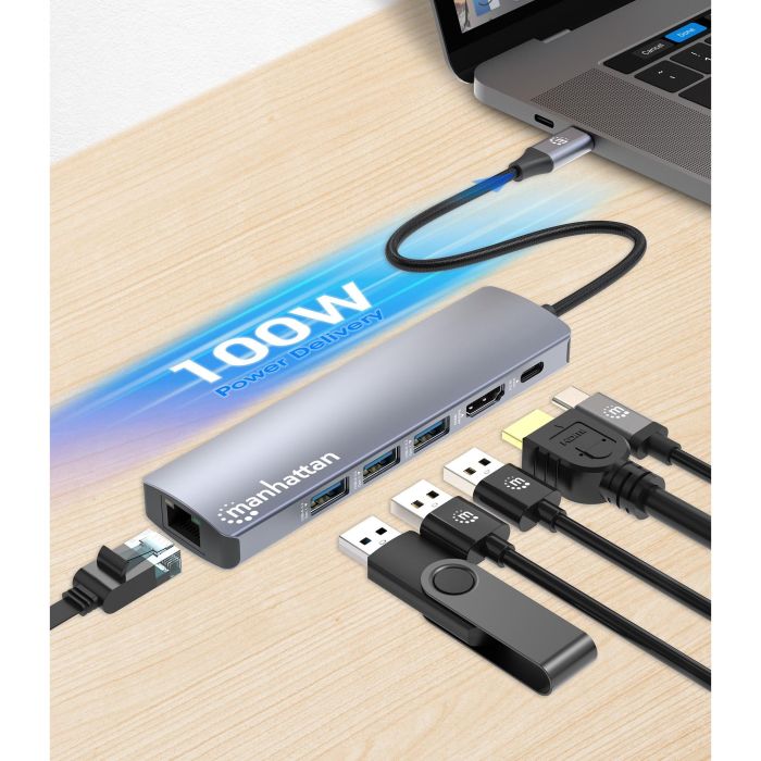 MANHATTAN 6-in-1 4K USB-C Dockingstation 1xHDMI 3xUSB 5 Gb/s 6