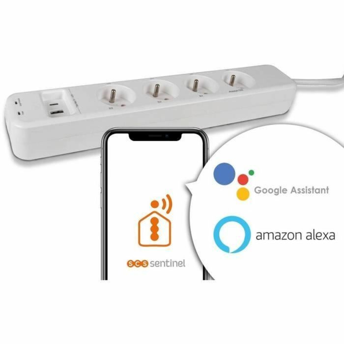 SCS Sentinel Regleta Conectada SmartPlug Strip - 4 Enchufes (3 Inteligentes) - Control App, Wi-Fi, Alexa, Google Assistant - 3600W 4 SCS Sentinel Regleta Conectada SmartPlug Strip - 4 Enchufes (3 Inteligentes) - Control App, Wi-Fi, Alexa, Google Assistant - 3600W 4