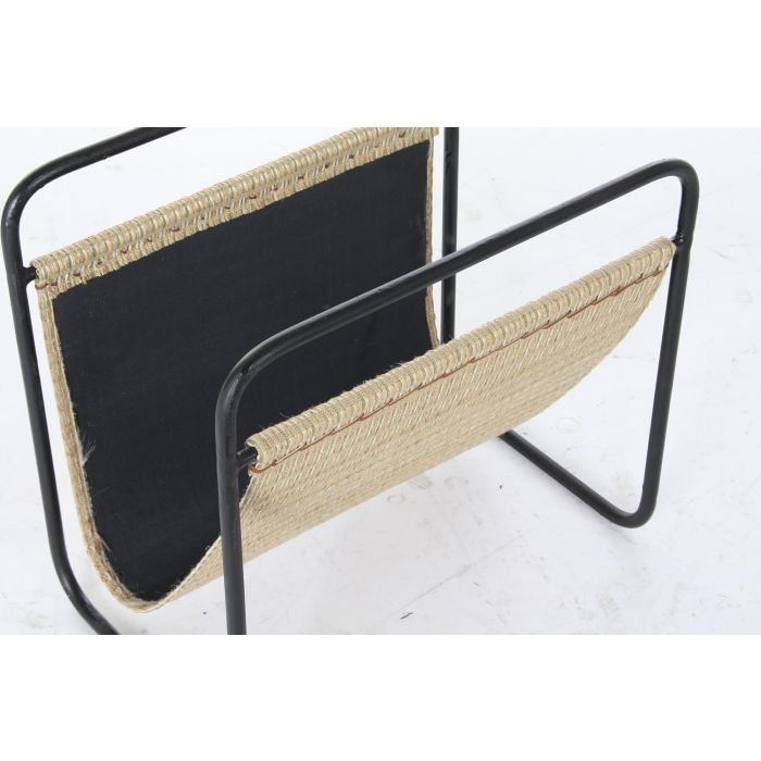 DKD Home Decor Revistero Balines de Metal y Ratán Natural Negro 26x39x36 cm 1