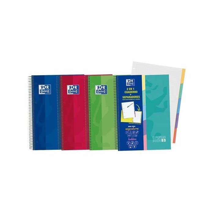 Oxford Cuaderno Europeanbook 5 School 5 Pestañas 100H A4+ 5x5 Tapa Extradura Colores Surtidos (10 Unidades) (10 Unidades)