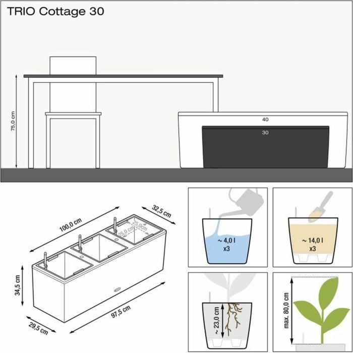 Lechuza LEC4008789150073 Macetero Trio Cottage 30 Kit Completo Gris Claro 3