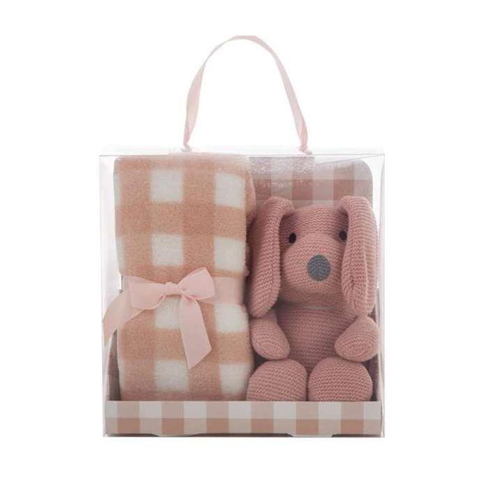 Set caja manta cuadros 90 x75 cm rosa palo + perro 26 cm Set caja manta cuadros 90 x75 cm rosa palo + perro 26 cm