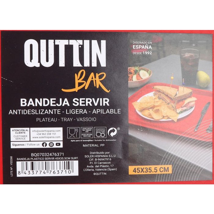 Bandeja de plástico para servir 45x35.5 cm - My Bar (24 Unidades) 10 Bandeja de plástico para servir 45x35.5 cm - My Bar (24 Unidades) 10