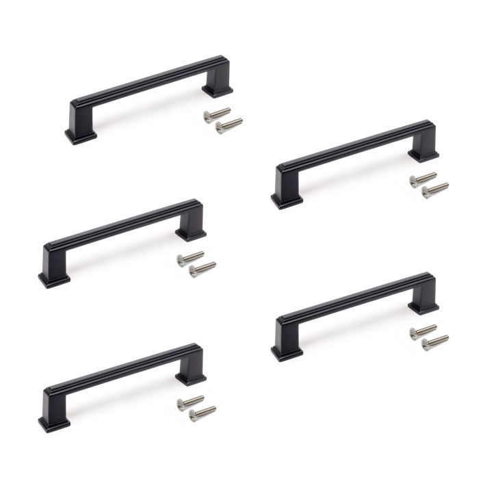 Emuca Lote de 5 tiradores para mueble Tanger, L147.5mm, intereje 128mm, Zamak, Pintado negro