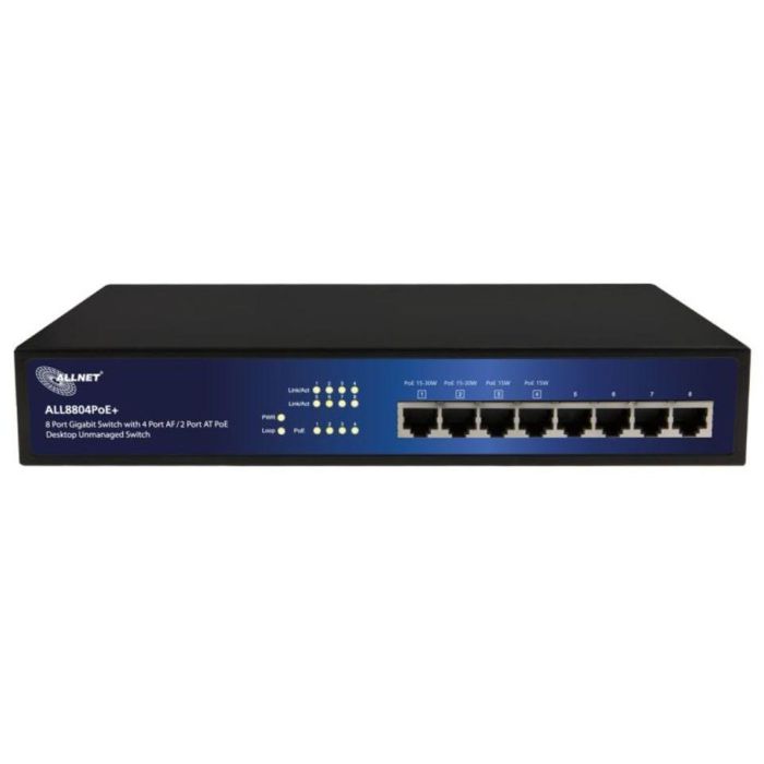 ALLNET ALL8804PoE+ Switch PoE+ No Administrado 8 Puertos Gigabit Ethernet L2 Montaje en Rack