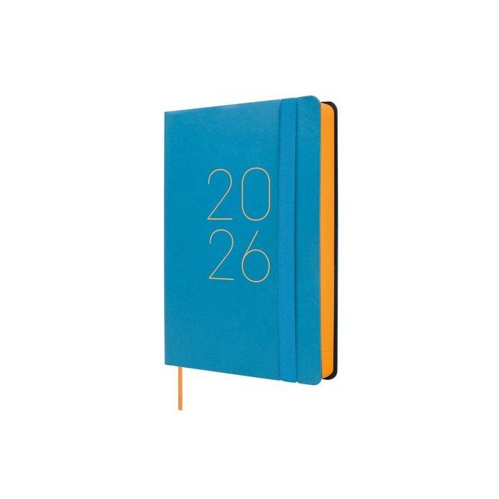 Finocam F4-118x168 mm Agenda Flexi Lisa 1 Día por Página Tapa Blanda Azul 2026 con Goma Elástica y Cinta Punto