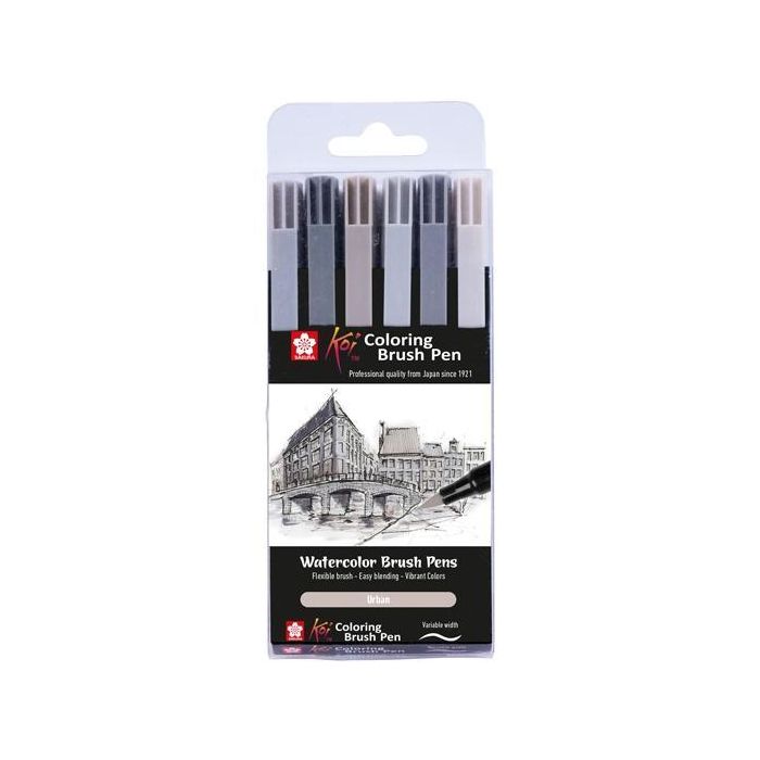 Talens Sakura Rotuladores Punta Pincel Koi Colouring Brush Pen C-Surtidos Urbanos Estuche 6 Ud