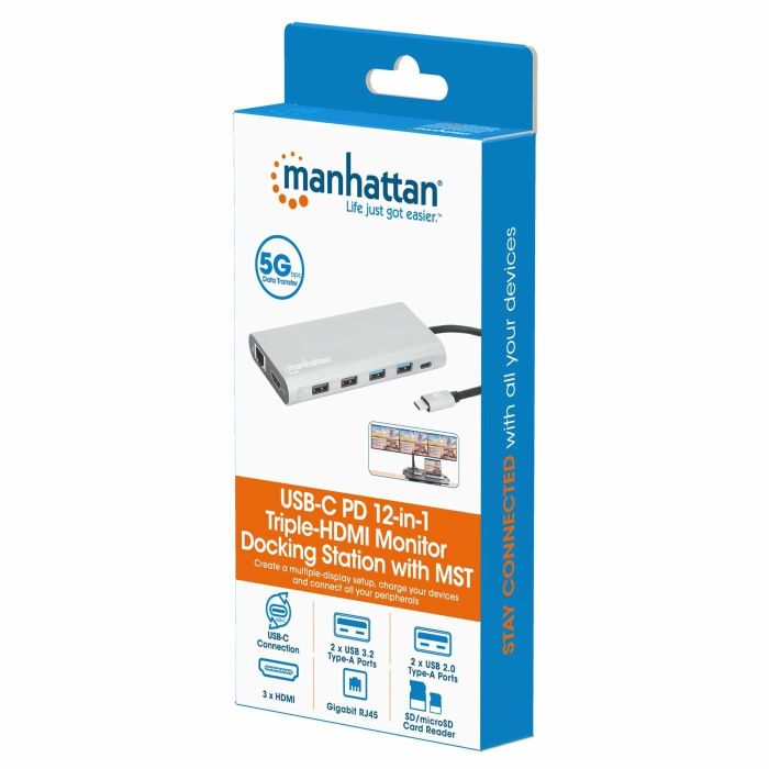 MANHATTAN 12-in1 Dockingstation 3xHDMI 4xUSB USB-C DP RJ45 4