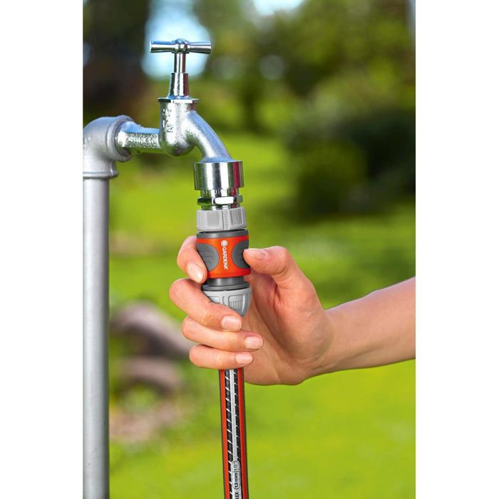 Gardena Conector rápido stop agua 3/4", polipropileno, anti UV, anti hielo, gris/naranja 2