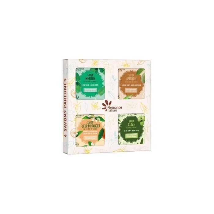 FLEURANCE NATURE Cofre 4 Jabones Perfumados: Almendras, Azahar, Menta y Oliva 4x100g