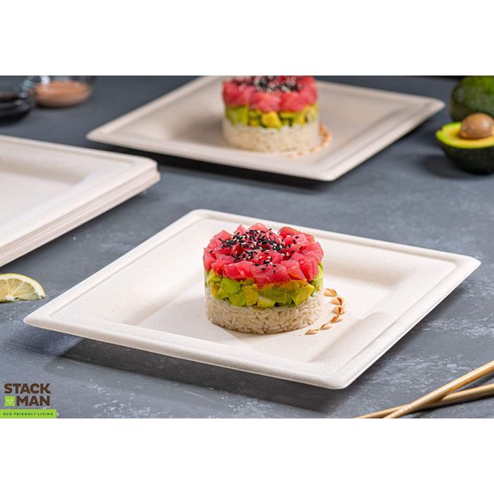 Set de 5 Platos Biodegradables Cuadrados 20 cm Algon (24 Cajas) 5 Set de 5 Platos Biodegradables Cuadrados 20 cm Algon (24 Cajas) 5