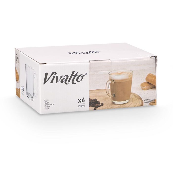 Vivalto Taza Desayuno Asa Cónica Vidrio Transparente 250 ml 11x10x8 cm (Set de 72) 2 Vivalto Taza Desayuno Asa Cónica Vidrio Transparente 250 ml 11x10x8 cm (Set de 72) 2