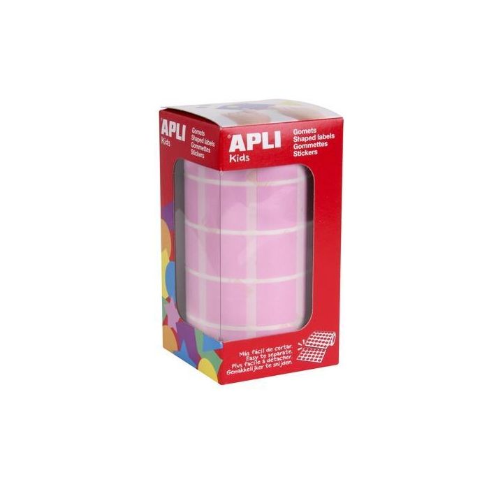 Apli Gomets Cuadrados 20 mm Rollo Rosa -Rollo 1770 Unidades-