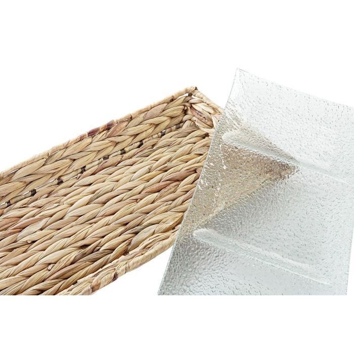 DKD Home Decor Bandeja Básicos de Cristal y Fibra Transparente y Natural para Decoración del Hogar - 42x20x3.5 cm 1 DKD Home Decor Bandeja Básicos de Cristal y Fibra Transparente y Natural para Decoración del Hogar - 42x20x3.5 cm 1