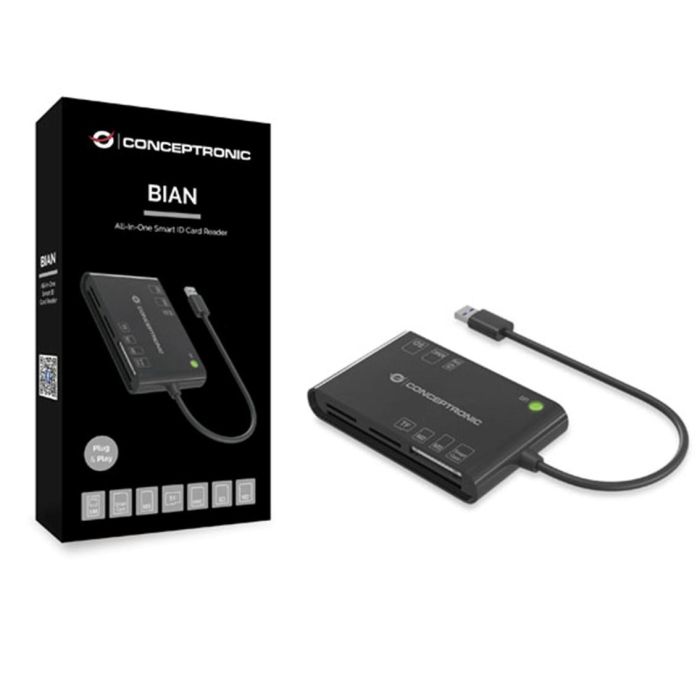 Conceptronic Lector de Tarjetas Externo USB 3.2 Gen 1 Negro Compatible con SD, microSD, MMC, MS Micro 1