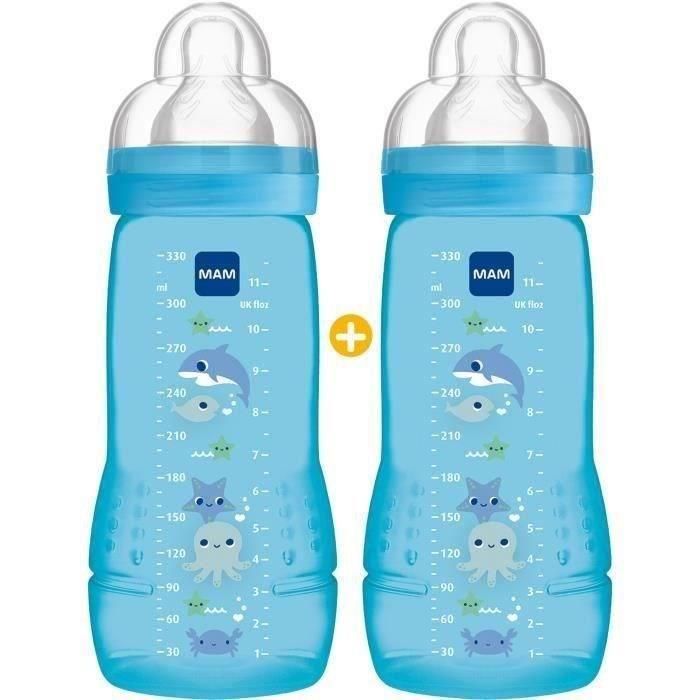 Biberón colorido MAM Easy Active 2nd Age - 330ml - a partir de 6 meses - Flow Teat X - Juego de 2 - Niño Biberón colorido MAM Easy Active 2nd Age - 330ml - a partir de 6 meses - Flow Teat X - Juego de 2 - Niño