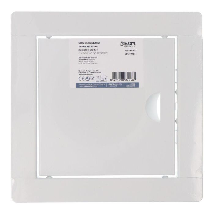 Edm Tapa de Registro Cuadrada Empotrable 15x15cm Blanca Acero Inoxidable 2