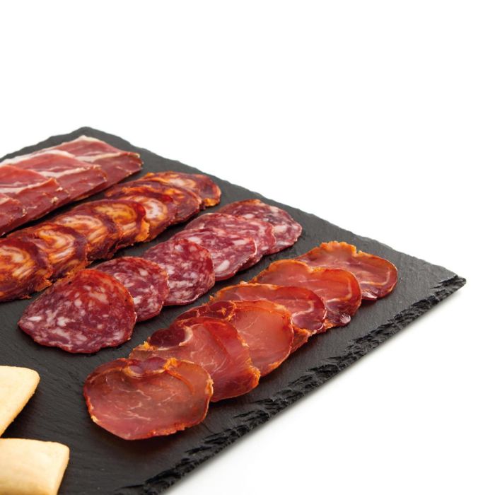 Quid Bandeja de Pizarra para Curados Gastro Fun 30x30 cm Negra Acabado Rugoso Apilable 100% Higiénica y Fácil de Limpiar (12 Unidades) 1