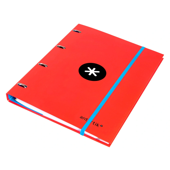 Antartik Carpeta con recambio A4 cuadro 5mm, 4 anillas 25mm redondas, forrada, cierre gomilla, color rojo 3