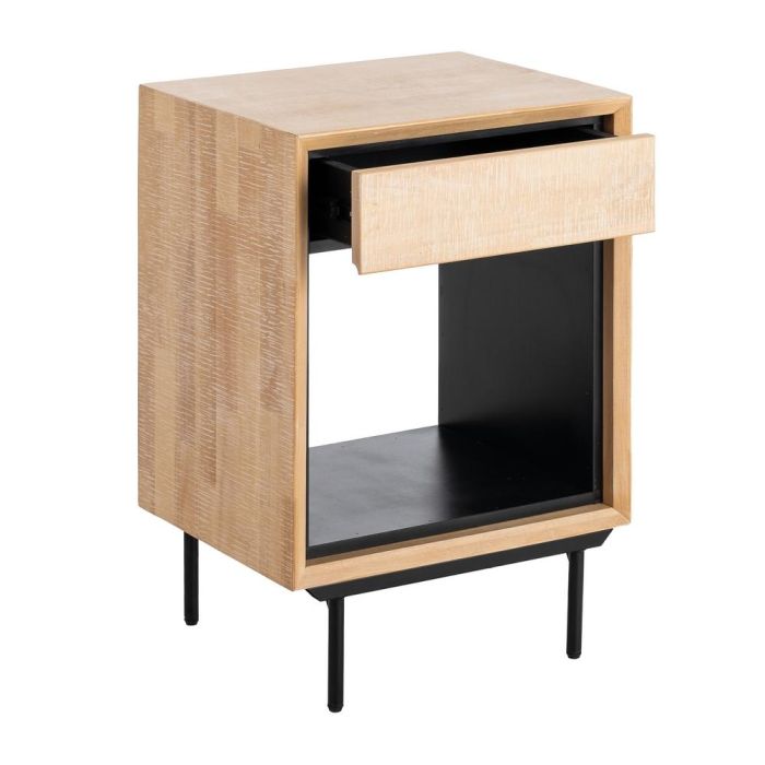 Mesita Natural-Negro Madera-Metal 50 X 40 X 70,50 cm